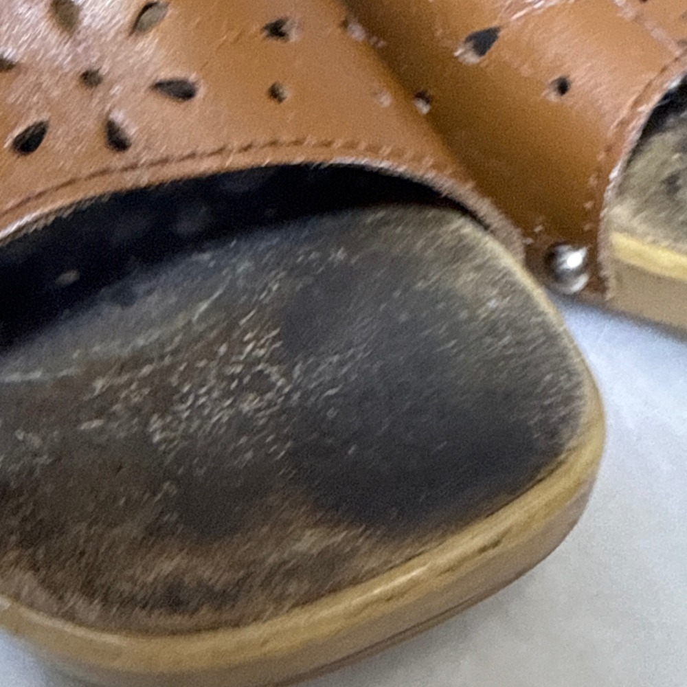 Vtg Candies Brown Leather Studded heels Platform Mules Square Toe 9 shoes y2k - Picture 8 of 15